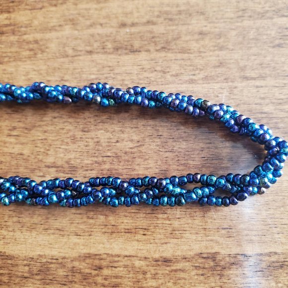 Navy blue satin and beaded clutch - Picture 6 of 9